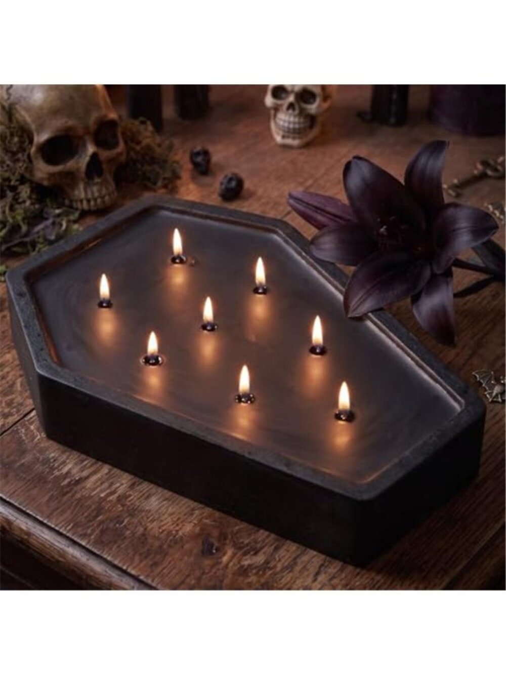 Halloween Coffin Candle Decor Skeleton Candles Lily Scented, Black